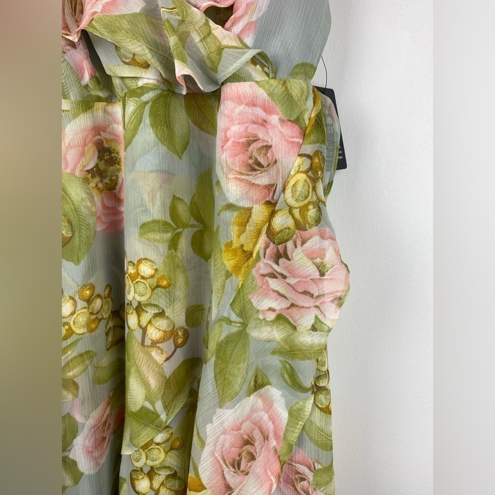 NWT Express Multicolor Floral Print Ruffle Faux Wrap Hi-Lo Maxi Dress, XS - Picture 5 of 13